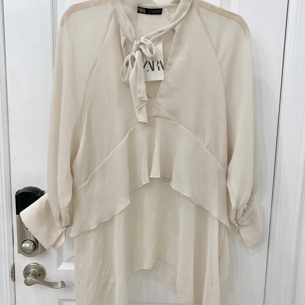 Zara flowy top with ruffle detail and poet sleeves